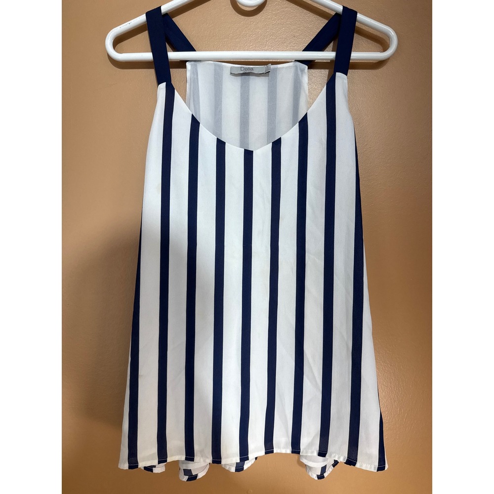 Dalia Womens Navy Blue White Striped Sleeveless Tank Top Blouse Size Large